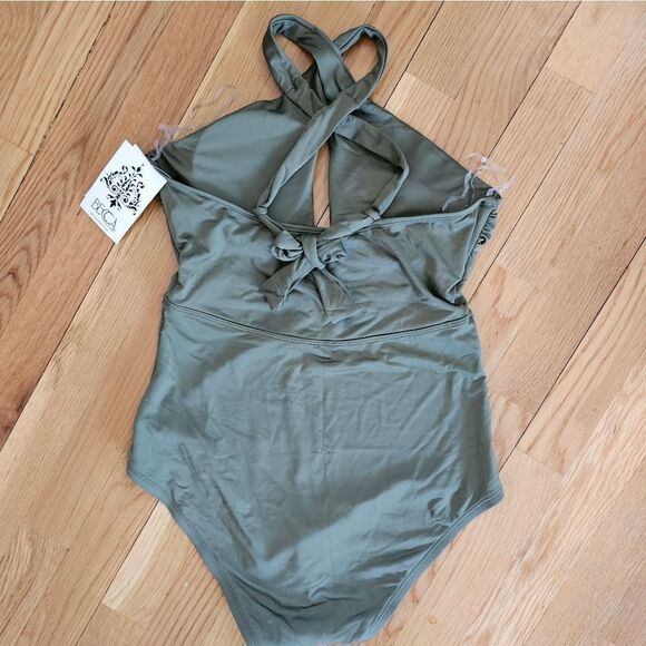Becca by Rebecca Virtue Fine Line Tessa Crossover High Neck One-Piece Size Small - Picture 15 of 16